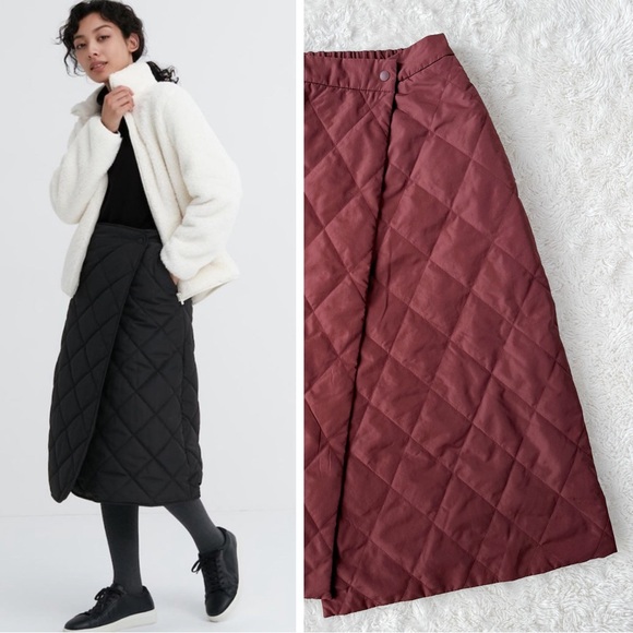 Uniqlo Dresses & Skirts - Uniqlo Woman Burgundy Quilt Windproof Wrap Skirt SMALL Contemporary Gorpcore